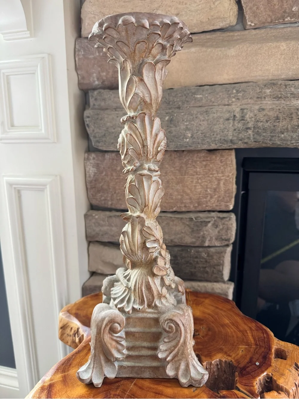 Set of 3 Decorative Coastal Shell Pillar Candle Holders Resin 12” 15” 18”